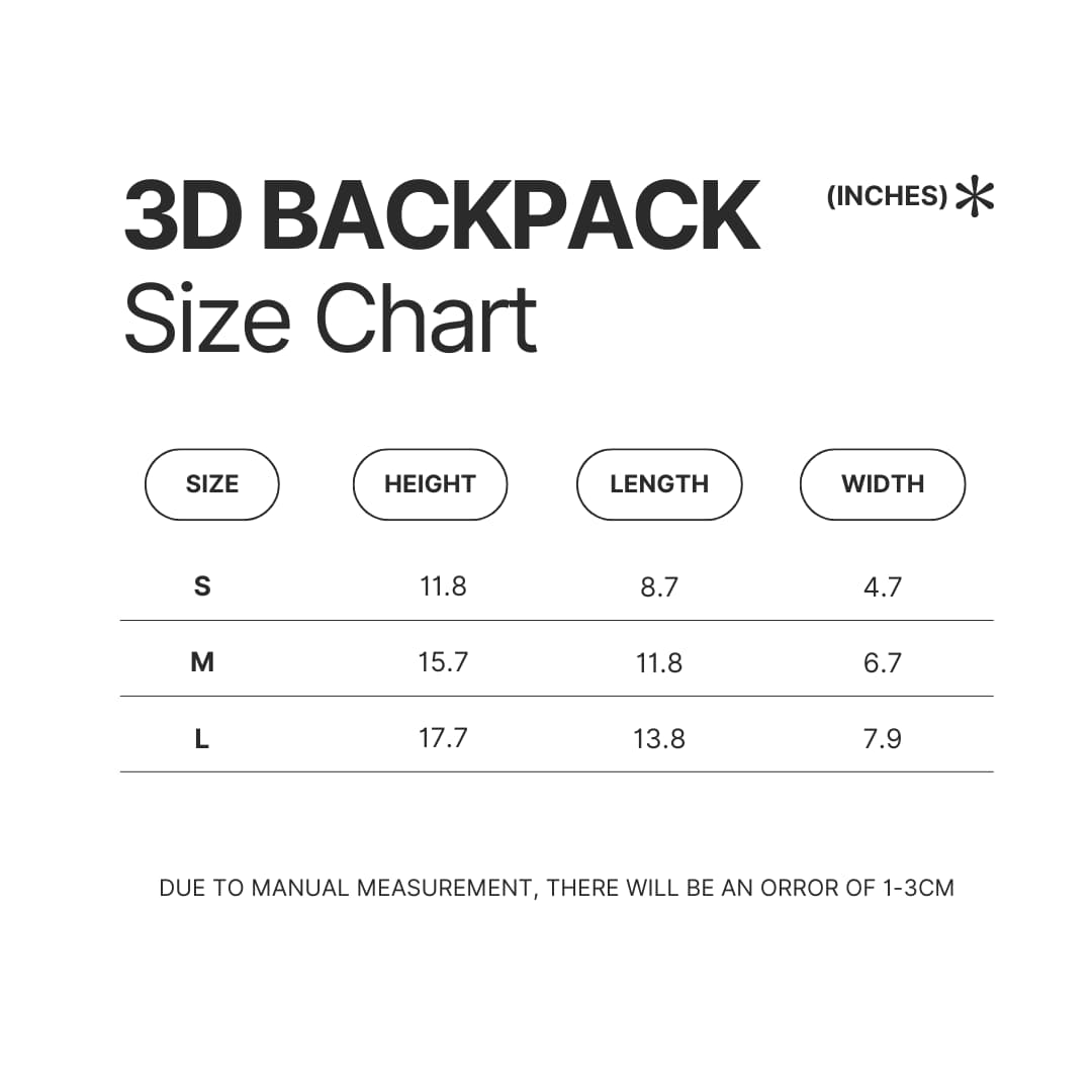 3D Backpack Size Chart - Toradora Merch