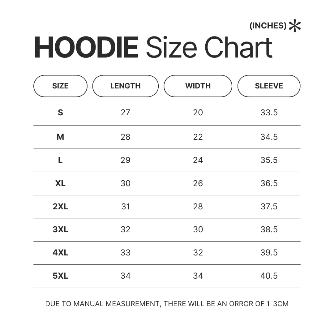 Hoodie Size Chart - Toradora Merch