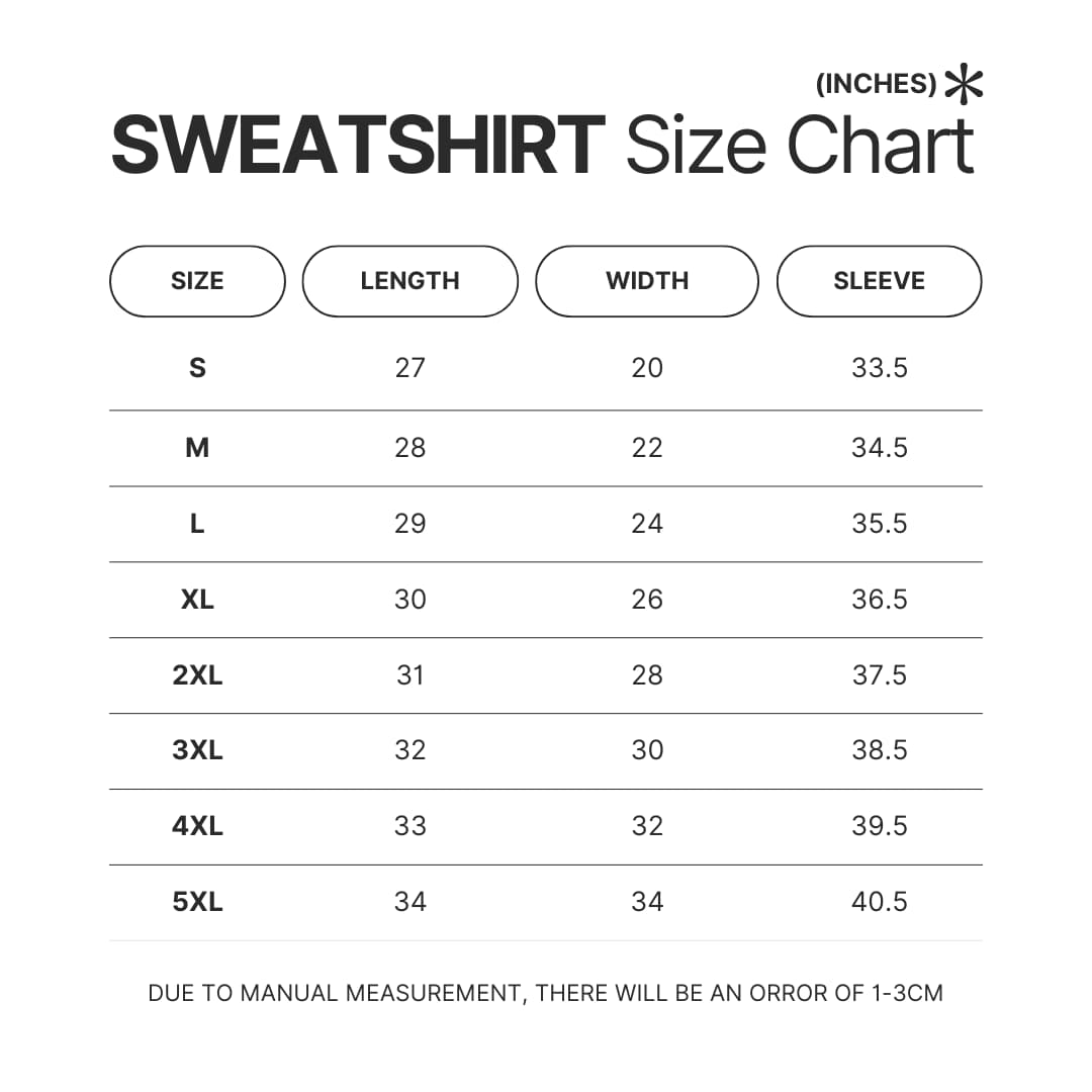 Sweatshirt Size Chart - Toradora Merch