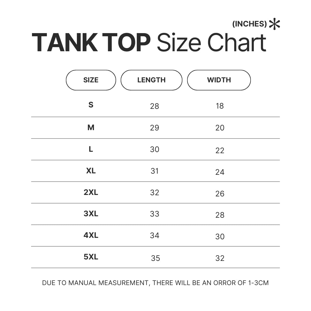 Tank Top Size Chart - Toradora Merch