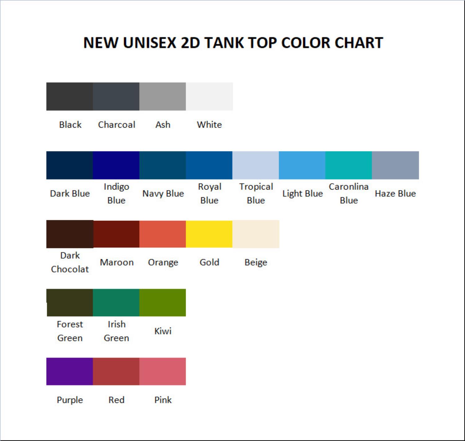 tank top color chart - Toradora Merch
