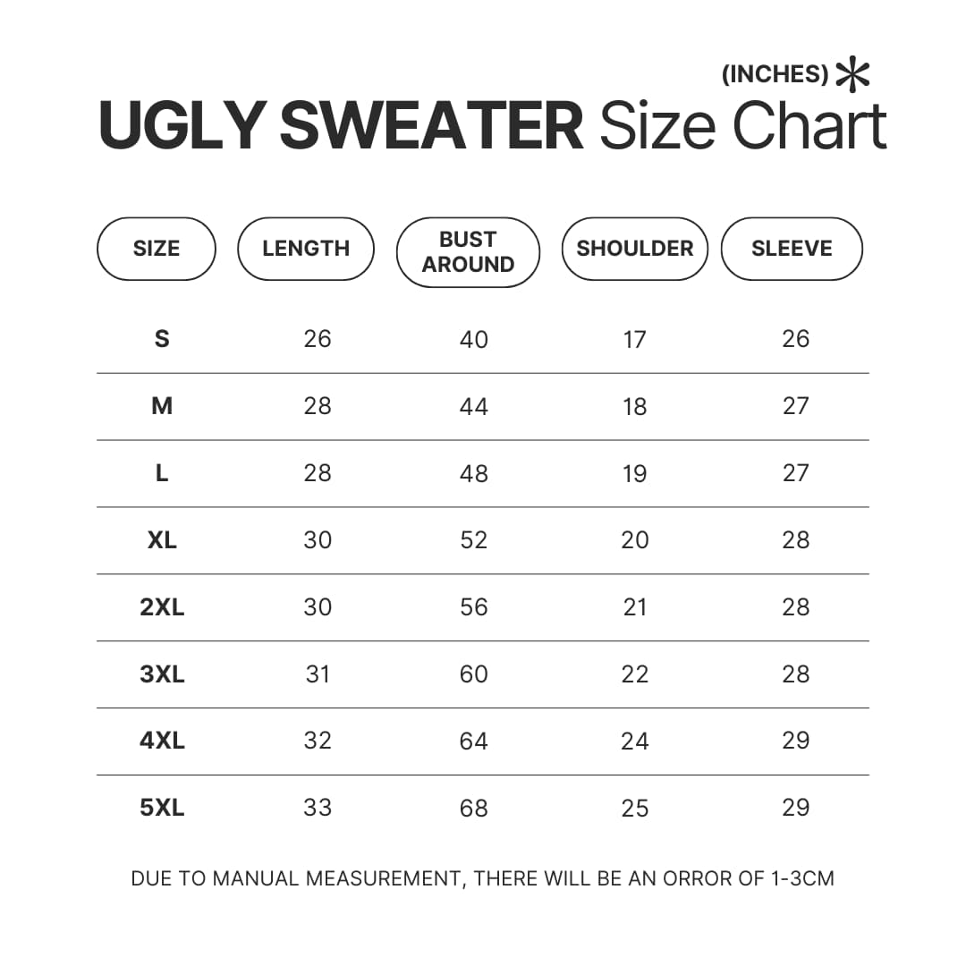 Ugly Sweater Size Chart - Toradora Merch